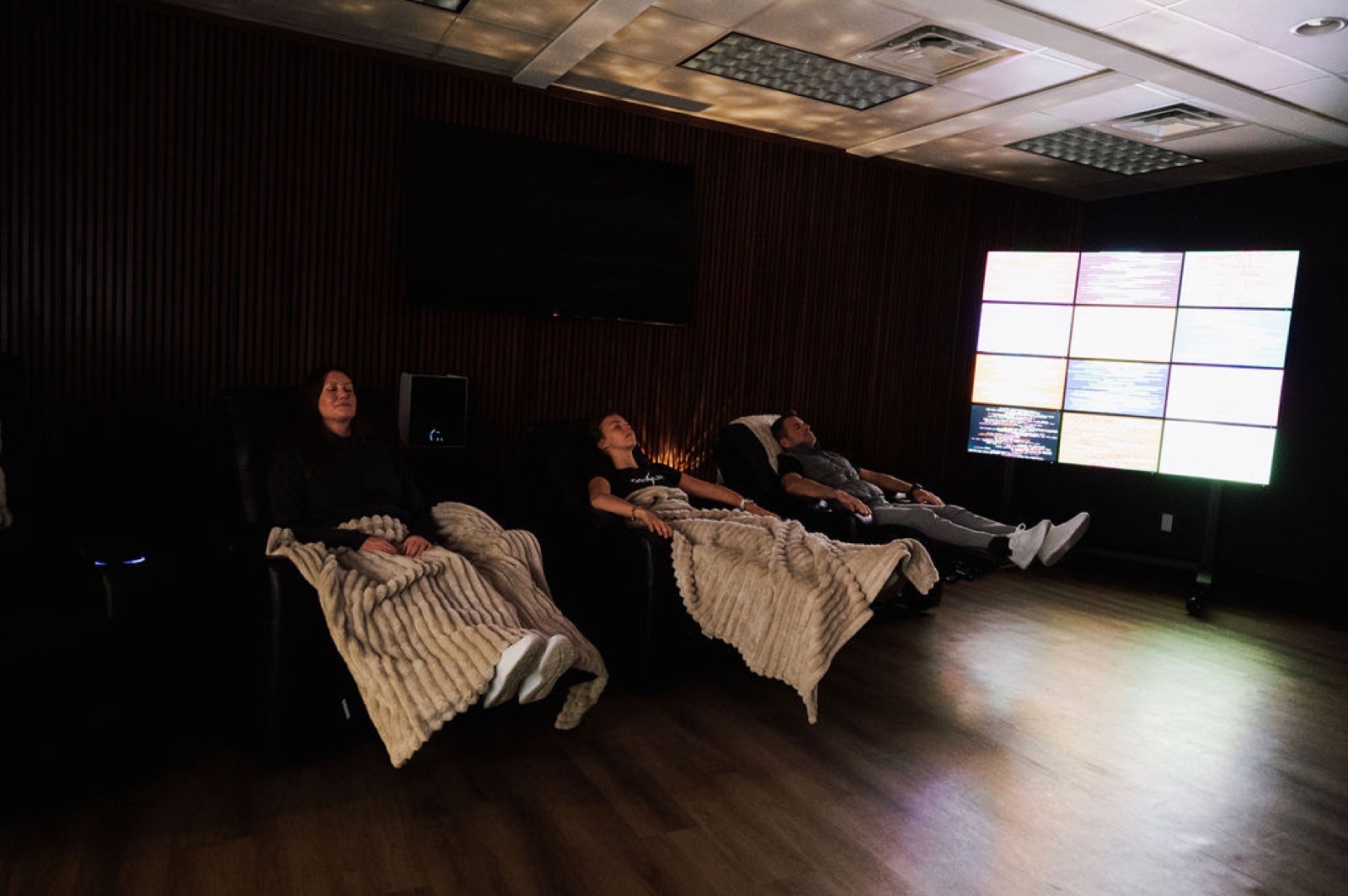 Interior of Montana Light Lounge showing multiple light therapy beds