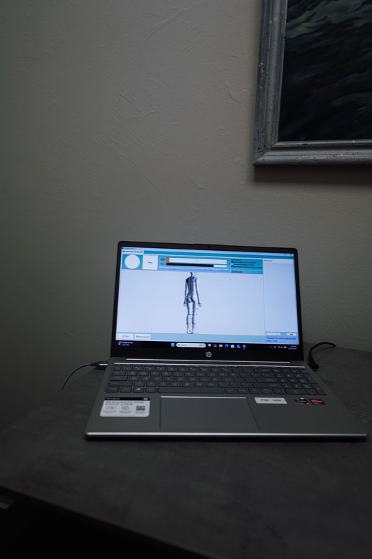 Monicor A.I. body scan results on a laptop screen